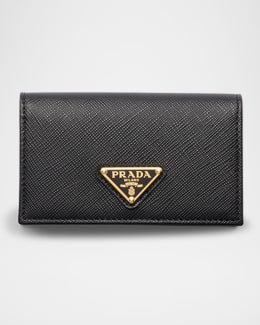Prada Triangle Logo Saffiano Leather Zip Card Case | Neiman