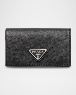 Prada Triangle Logo Saffiano Leather Zip Card Case | Neiman Marcus