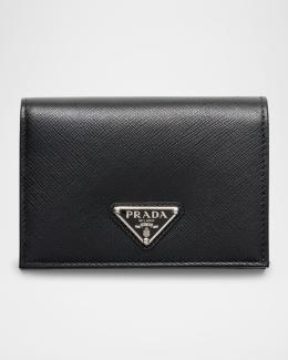 Prada Small Saffiano and Smooth Leather Bifold Wallet | Neiman Marcus