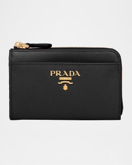 Prada Triangle Logo Saffiano Leather Zip Card Case | Neiman Marcus