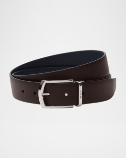 Prada Men's Triangle Leather Belt | Neiman Marcus