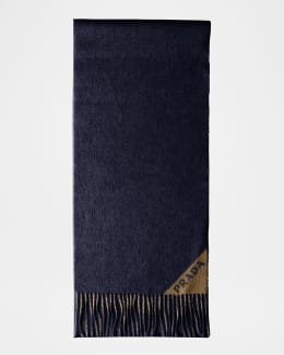 Prada Men's Small Wool Scarf with Jacquard Logo | Neiman Marcus