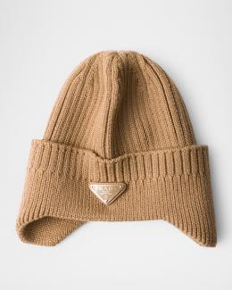 Prada ribbed knit beige cashmere beanie with triangle logo $950 NWT 21582362_51572737_322.jpg main image 3