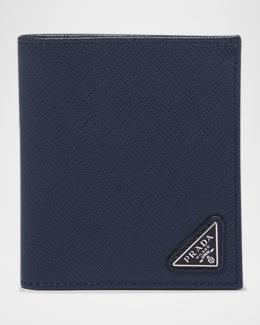 Prada Men's Vitello Daino Triangolo Bifold Wallet | Neiman Marcus