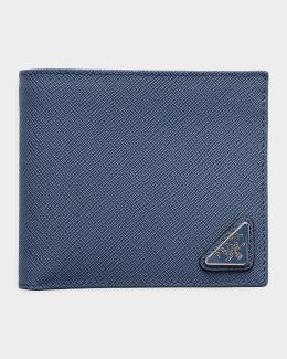 Prada Men's Vitello Daino Triangolo Bifold Wallet | Neiman Marcus
