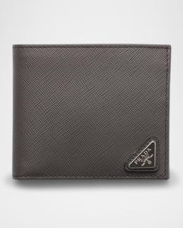 Prada Men's Vitello Daino Triangolo Bifold Wallet | Neiman Marcus