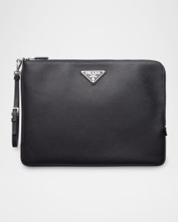 Prada Men's Saffiano Leather Zip Card Holder | Neiman Marcus