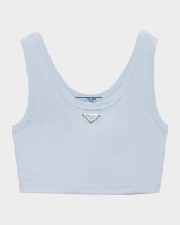 Prada Ribbed Lace-Trim Tank Top with Triangle Logo | Neiman