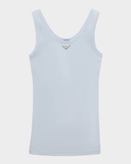 プラダ　トップス Prada Ribbed Lace-Trim Tank Top with Triangle Logo | Neiman