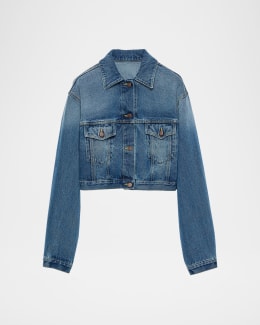 Prada Cropped Zip-Front Denim Jacket | Neiman Marcus