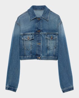 Prada Cropped Zip-Front Denim Jacket | Neiman Marcus