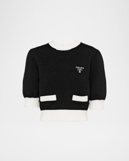 Prada Smocked Knit Diamond-Embroidered Top | Neiman Marcus