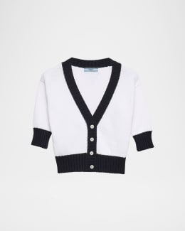 Prada Short-Sleeve Cropped Contrast-Trim Cardigan | Neiman Marcus