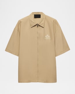 PRADA 半袖シャツ シルク Prada Men's Cotton and Silk Stripe Short-Sleeve Shirt