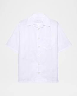 Prada Men's Cotton and Silk Stripe Short-Sleeve Shirt
