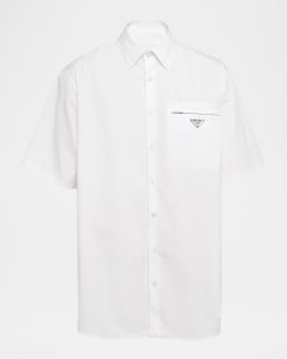 Prada Men's Technical Cotton Zip-Up Shirt | Neiman Marcus
