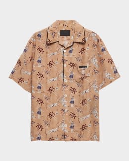 Prada Men's Cotton and Silk Stripe Short-Sleeve Shirt