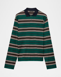 Prada Men's Cotton-Silk Striped Polo Shirt | Neiman Marcus