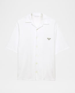 Prada Men's Cotton and Silk Stripe Short-Sleeve Shirt