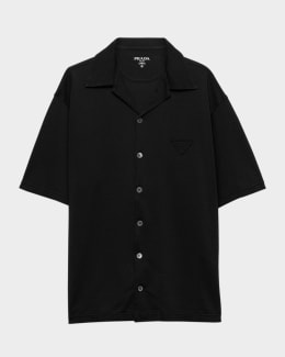 Prada Men's Technical Cotton Zip-Up Shirt | Neiman Marcus