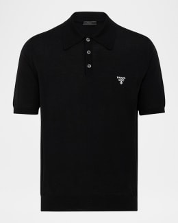 Tシャツ・カットソー PRADA SS25 Black silk polo shirt (UMB925SOOO16AI F0002) Prada Men's Short-Sleeve Polo Shirt | Neiman Marcus