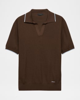 Prada Men's Cotton-Silk Striped Polo Shirt | Neiman Marcus