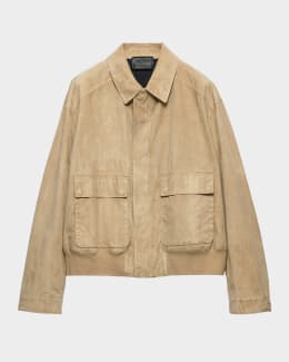 Prada Men's Suede Zip Blouson Jacket | Neiman Marcus
