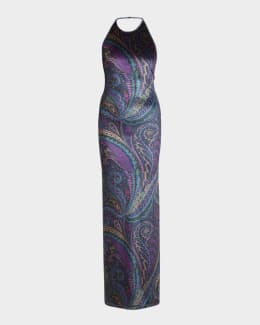 Khaite Basile High-Neck Cap-Sleeve Maxi Dress | Neiman Marcus
