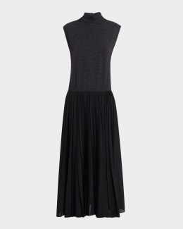 Prada Pleated Light Re-Nylon Zip Hooded Midi Dress | Neiman