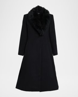 Fleurette Margaux Mid-Length Wool Coat with Leather Trim | Neiman