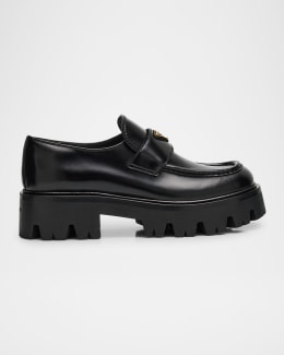 Prada Spazzolato Leather Studded Loafers | Neiman Marcus