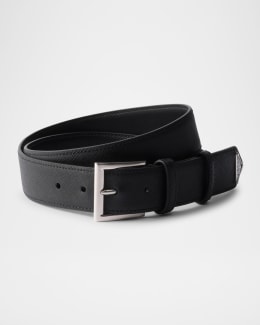 Prada Men's Triangle Leather Belt | Neiman Marcus