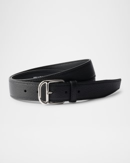 Prada Men's Antiqued Leather Western Belt | Neiman Marcus