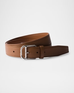 Prada Men's Antiqued Leather Western Belt | Neiman Marcus