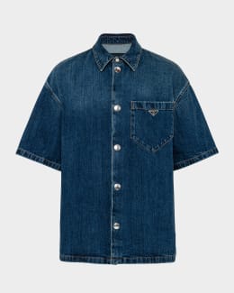 Prada Men's Re-Nylon Camp Shirt | Neiman Marcus