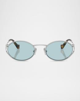 Miu Miu Logo Metal Oval Sunglasses | Neiman Marcus