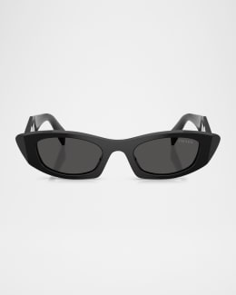 Engraved Logo Metal & Plastic Oval Sunglasses | Neiman Marcus