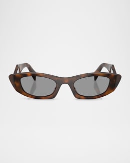 Prada PR 26ZS Beveled Acetate & Plastic Oval Sunglasses | Neiman