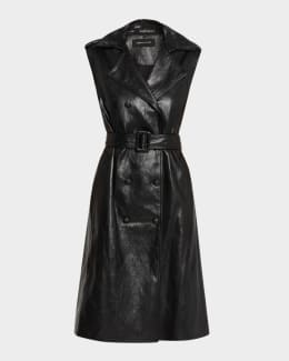 kobi halperin leather dress Kobi Halperin Fontana Faux Leather Belted A-Line Dress - Navy