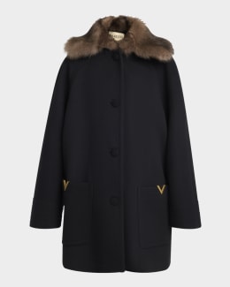 Valentino Garavani V Logo Collared Wool Coat | Neiman Marcus