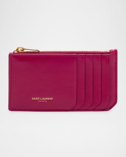 Saint Laurent Cassandre YSL Ziptop Card Case in Quilted Smooth
