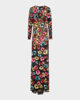 Bronx Banco Violet Bead & Sequin Floral-Embroidered Gown | Neiman Marcus