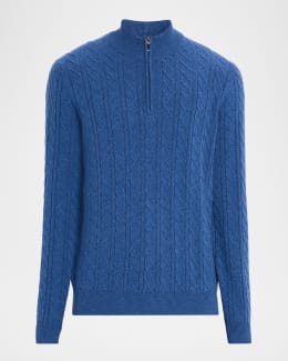 Neiman Marcus Men's Ribbed Quarter Zip Cashmere Sweater | Neiman