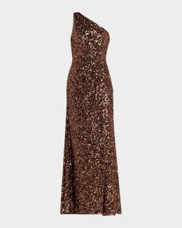 Badgley Mischka Collection Strapless Pleated Metallic Jacquard Gown |  Neiman Marcus