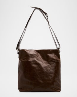 Dries Van Noten Men's Leather Messenger Bag with Shoulder Strap