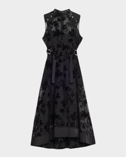3.1 Phillip Lim V-Neck Lace-Trim Satin Midi Dress | Neiman Marcus