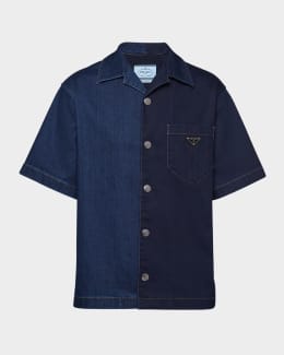 Logo cotton shirt in blue - Prada | Mytheresa