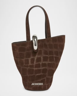 Jacquemus Le Petit Turismo Croc-Embossed Suede Bowling Bag