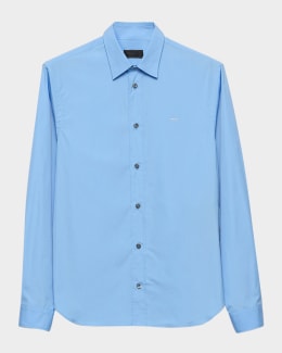 Prada Men's Cotton and Silk Stripe Short-Sleeve Shirt | Neiman Marcus