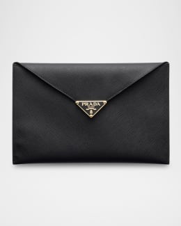Prada Triangle Logo Saffiano Leather Zip Card Case | Neiman Marcus